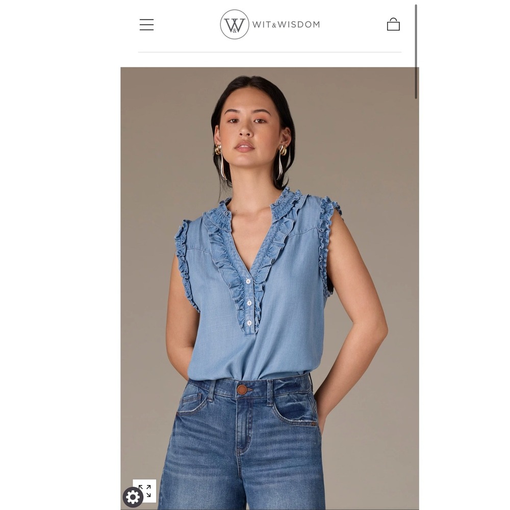 Wit & Wisdom Chambray‎ Ruffle Sleeveless Top - Women's XS Button Up